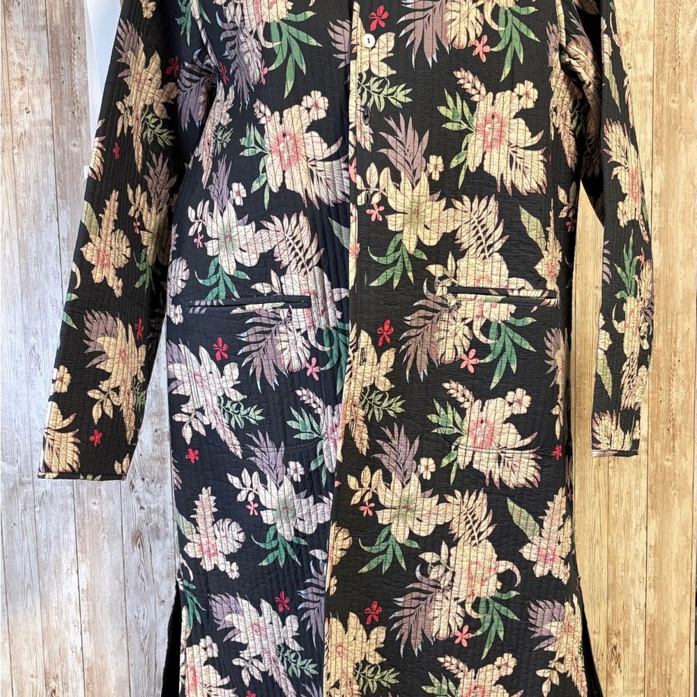 J. Peterman Quilted Mandarin Collar Coat Floral Reversible Cotton Jacket